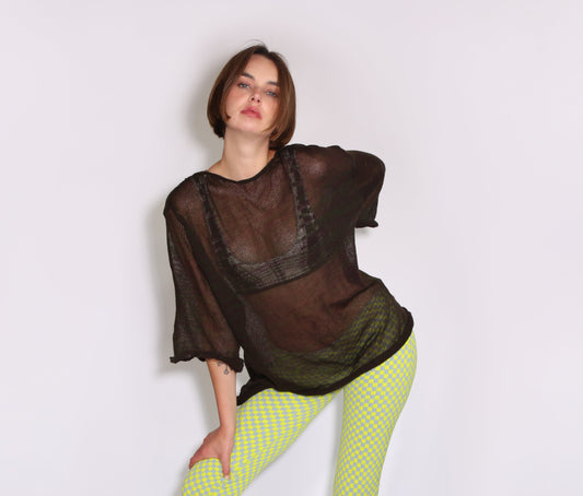 Mesh Oversized T Shirt - Brown