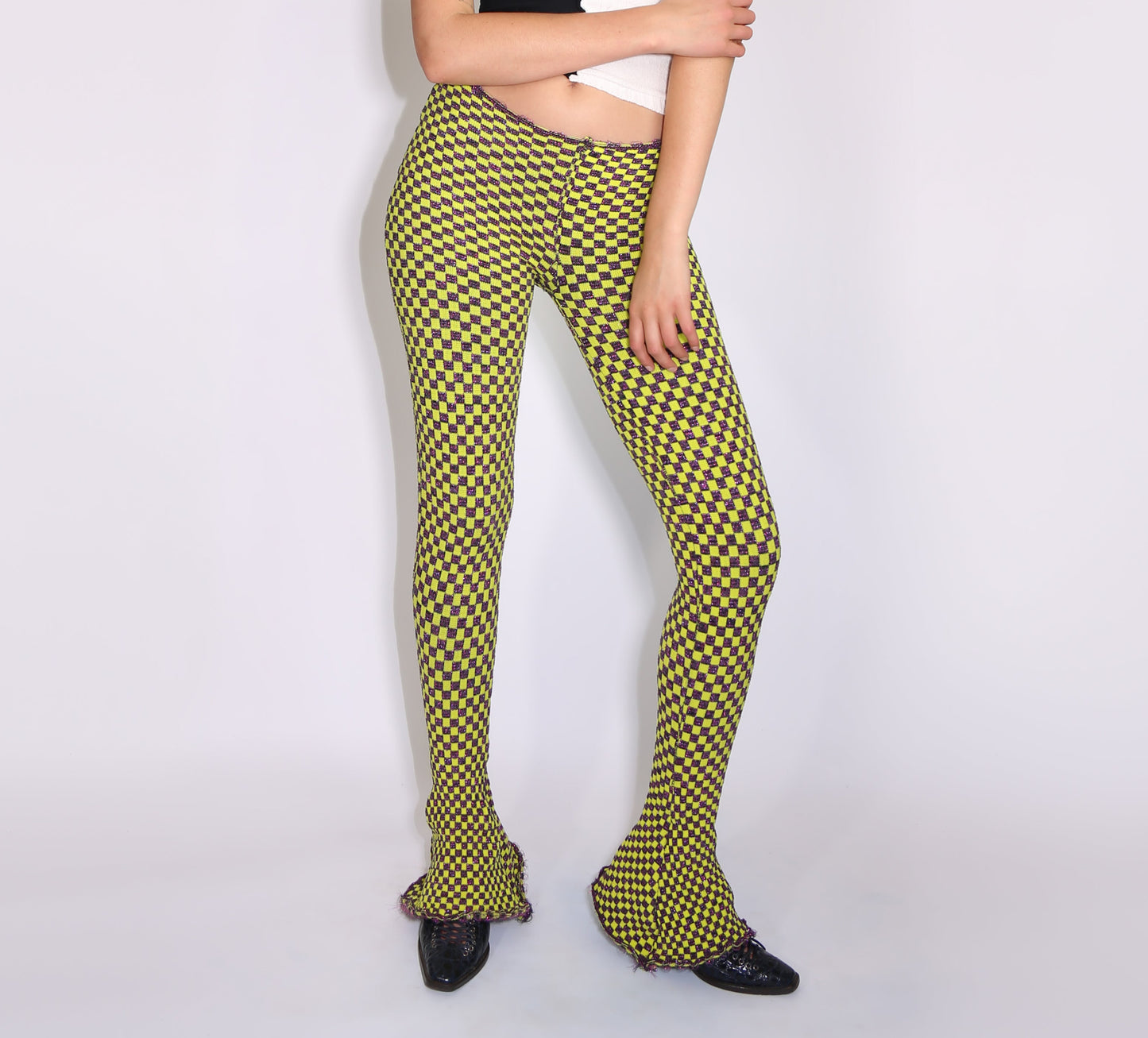 Reversible Checkered Flare Pants
