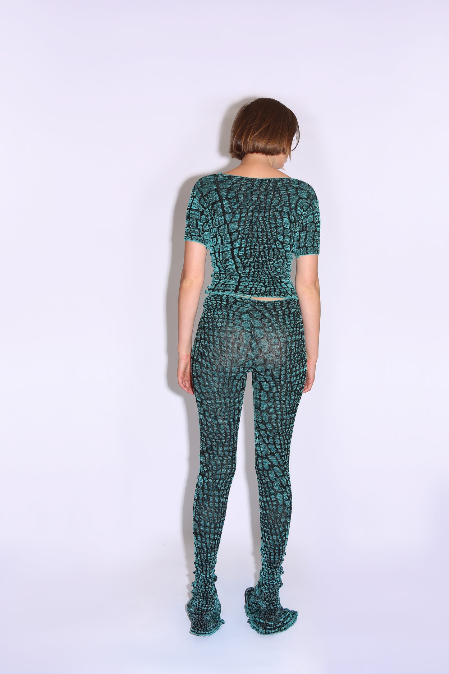 Crocodile Print Short Sleeve T Shirt - Turquoise