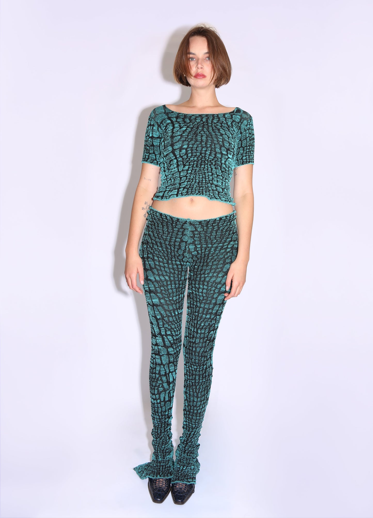 Crocodile Print Short Sleeve T Shirt - Turquoise