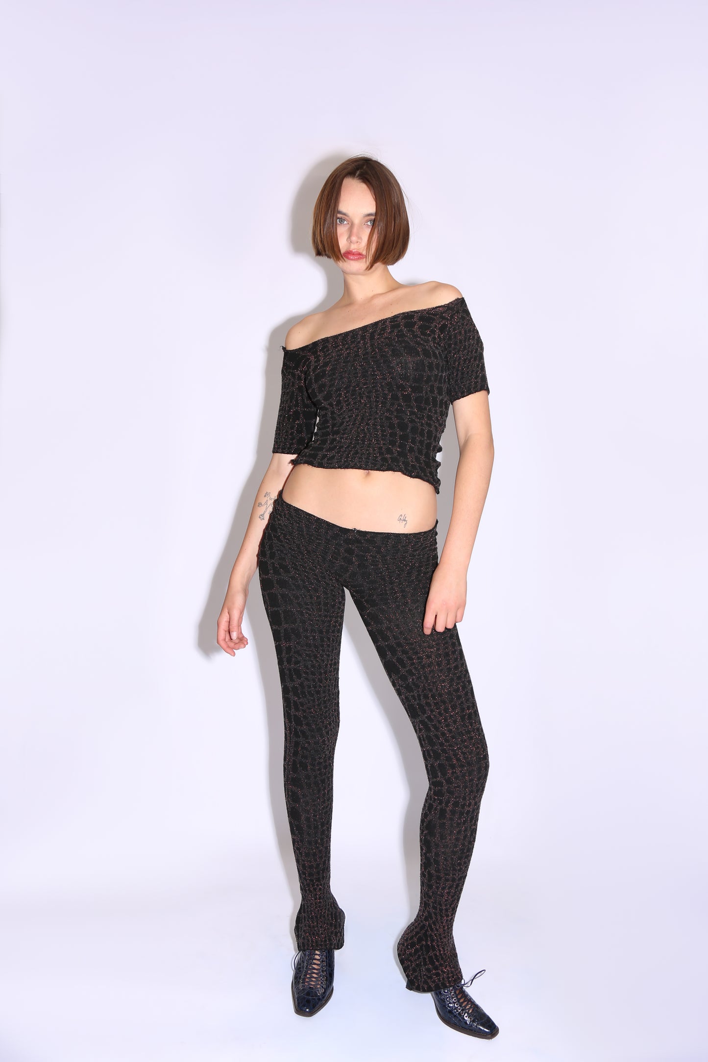 Crocodile Print Flare Pants - Shimmer Brown