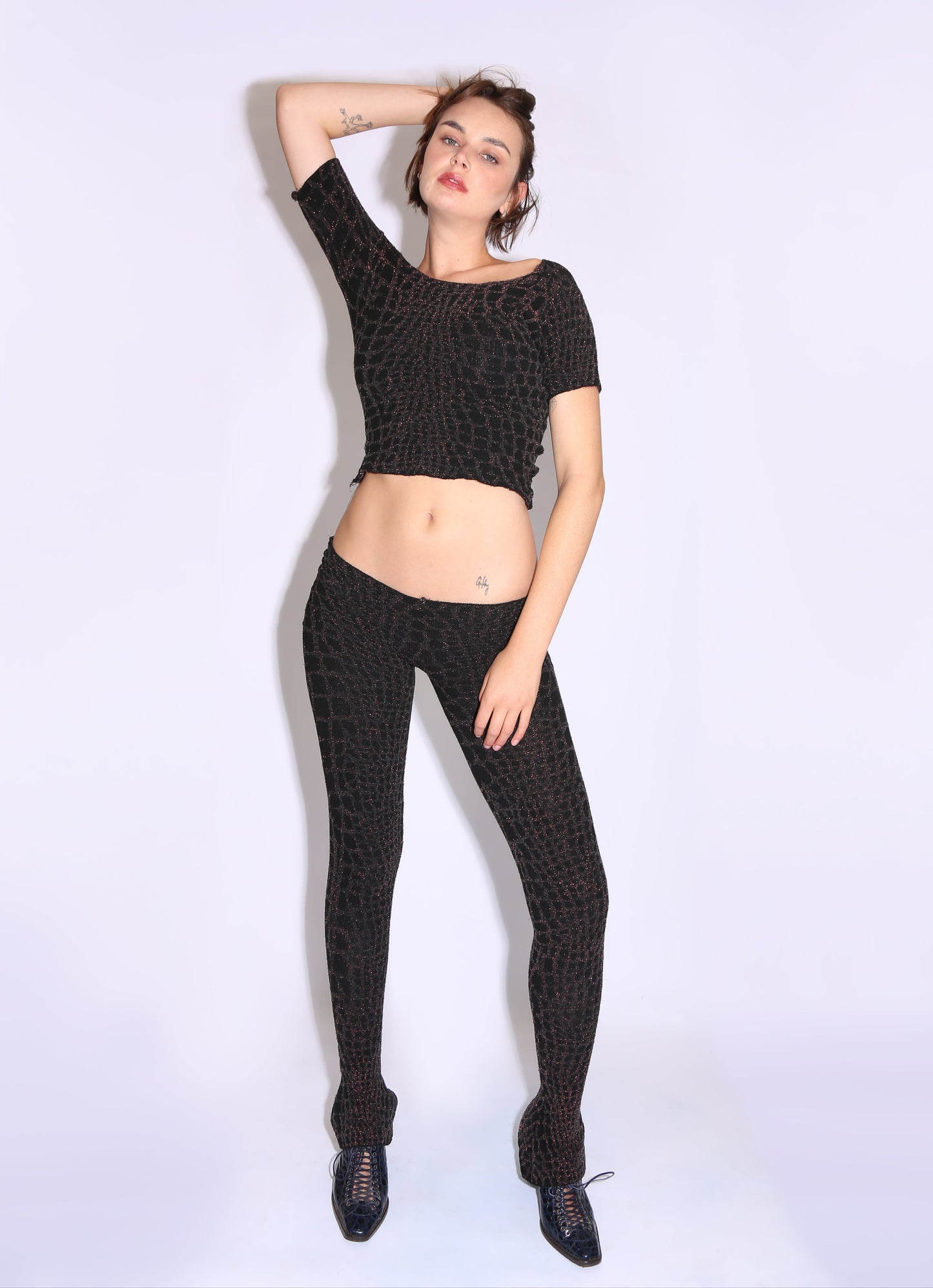 Crocodile Print Flare Pants - Shimmer Brown
