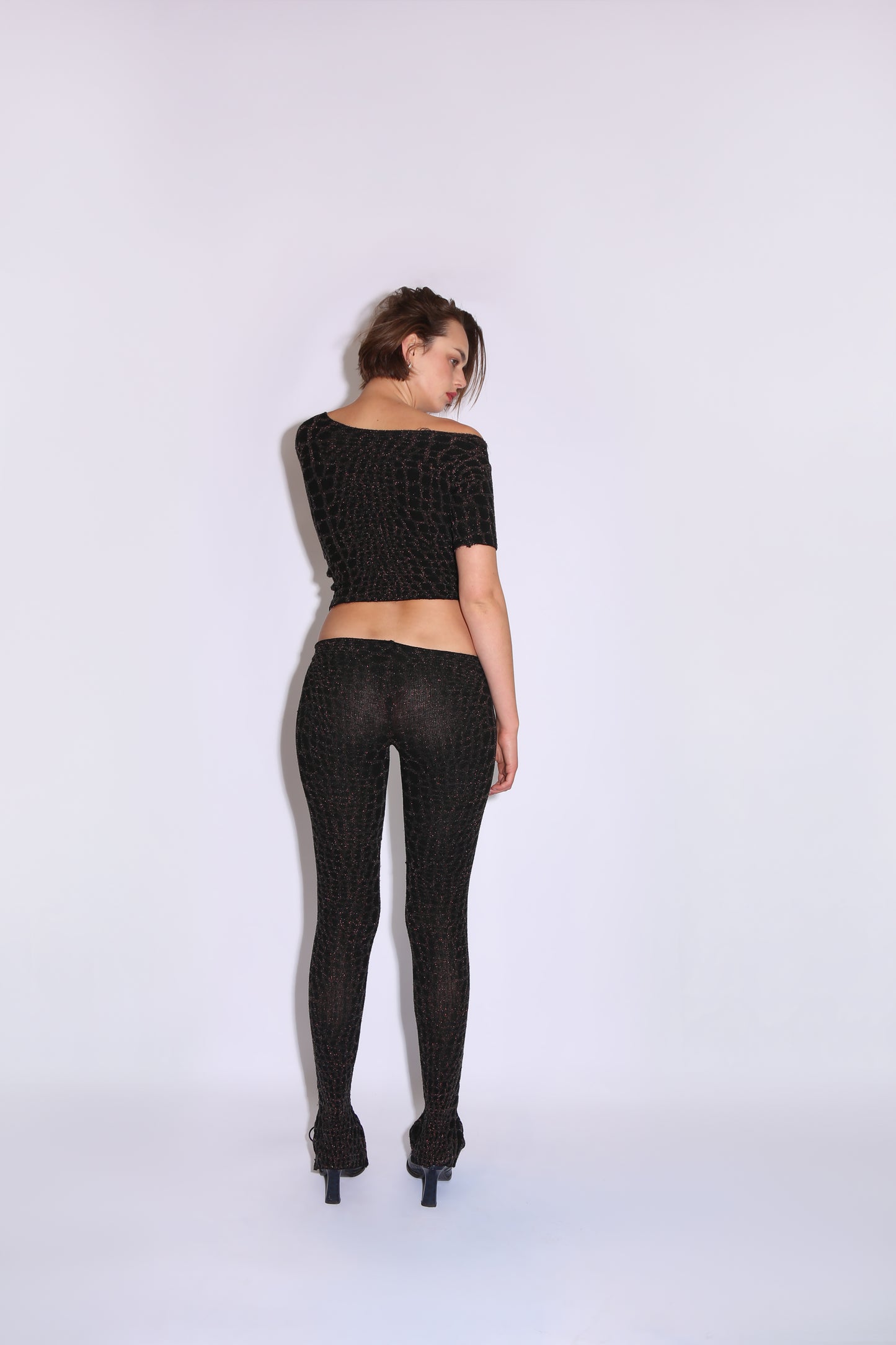 Crocodile Print Flare Pants - Shimmer Brown