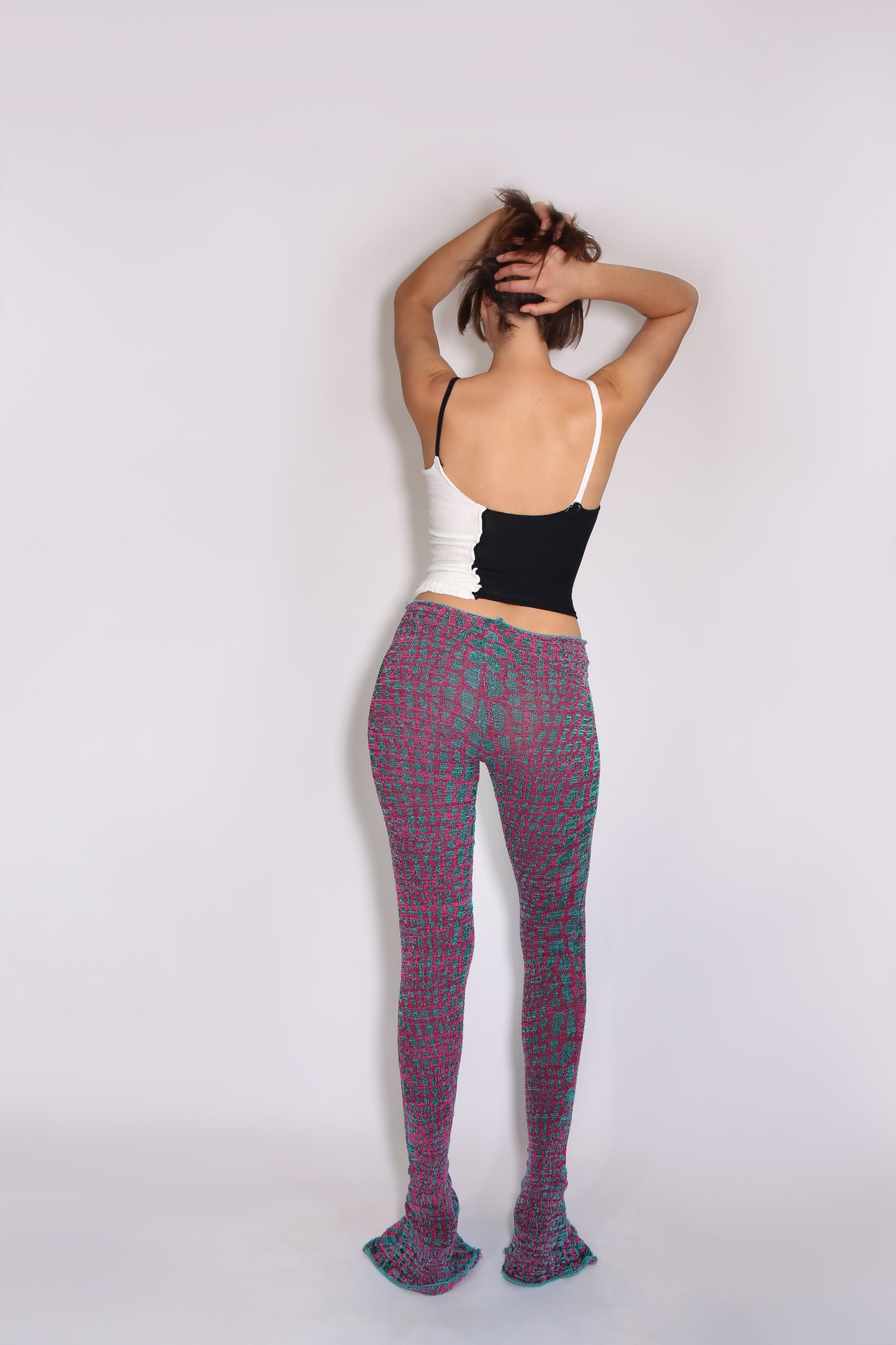 Crocodile Skin Print Flare Pants - Highlighter Pink & Turquoise