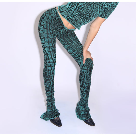 Crocodile Print Flare Pant - Turquoise