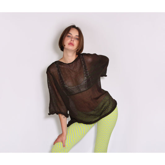 Mesh Oversized T Shirt - Brown