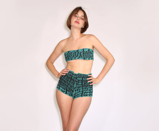 Crocodile Print Bandeau Top - Turquoise & Black