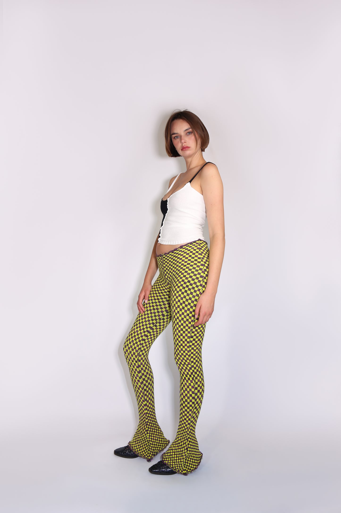 Reversible Checkered Flare Pants