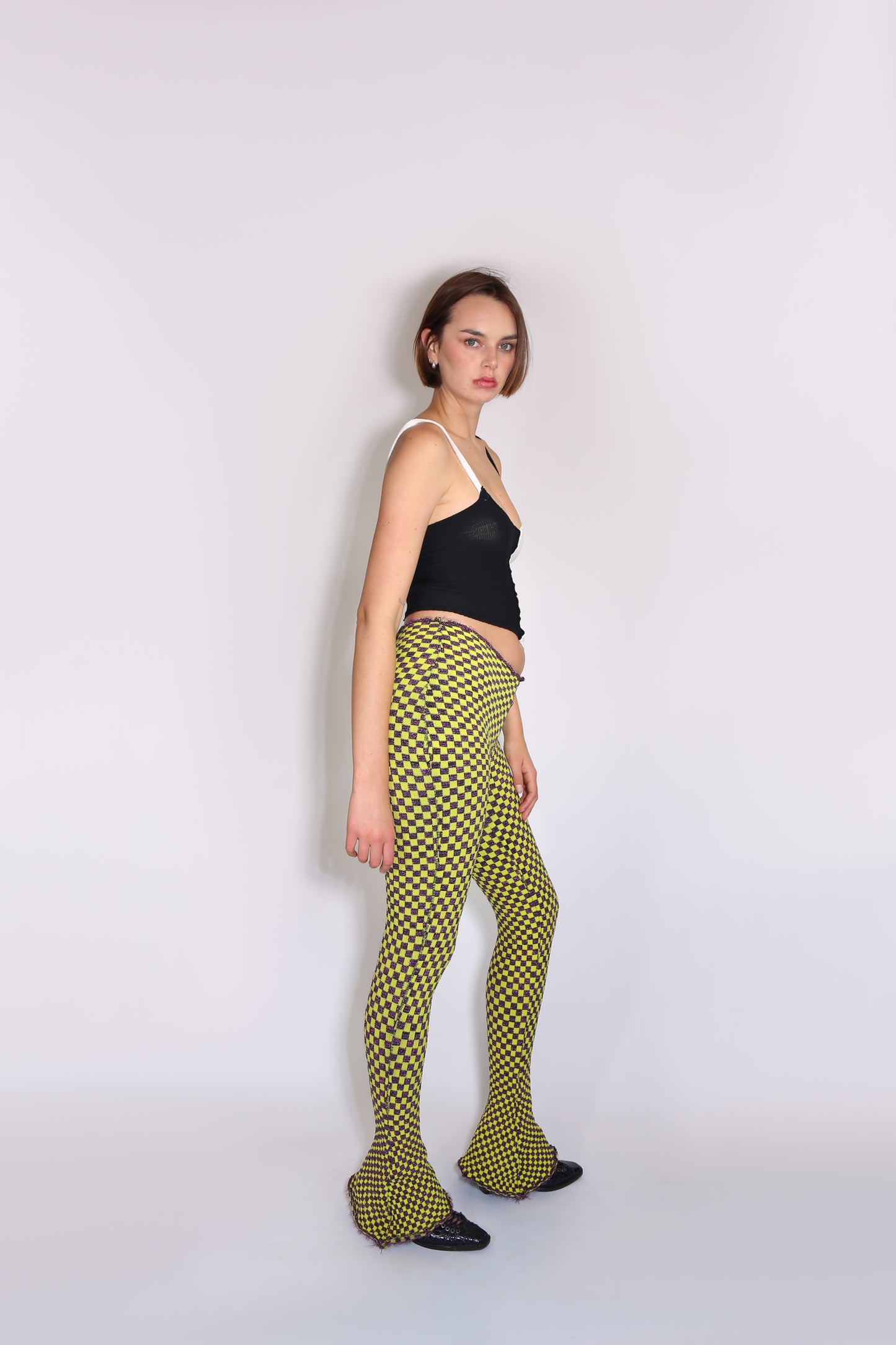 Reversible Checkered Flare Pants