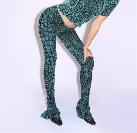 Crocodile Print Flare Pant - Turquoise