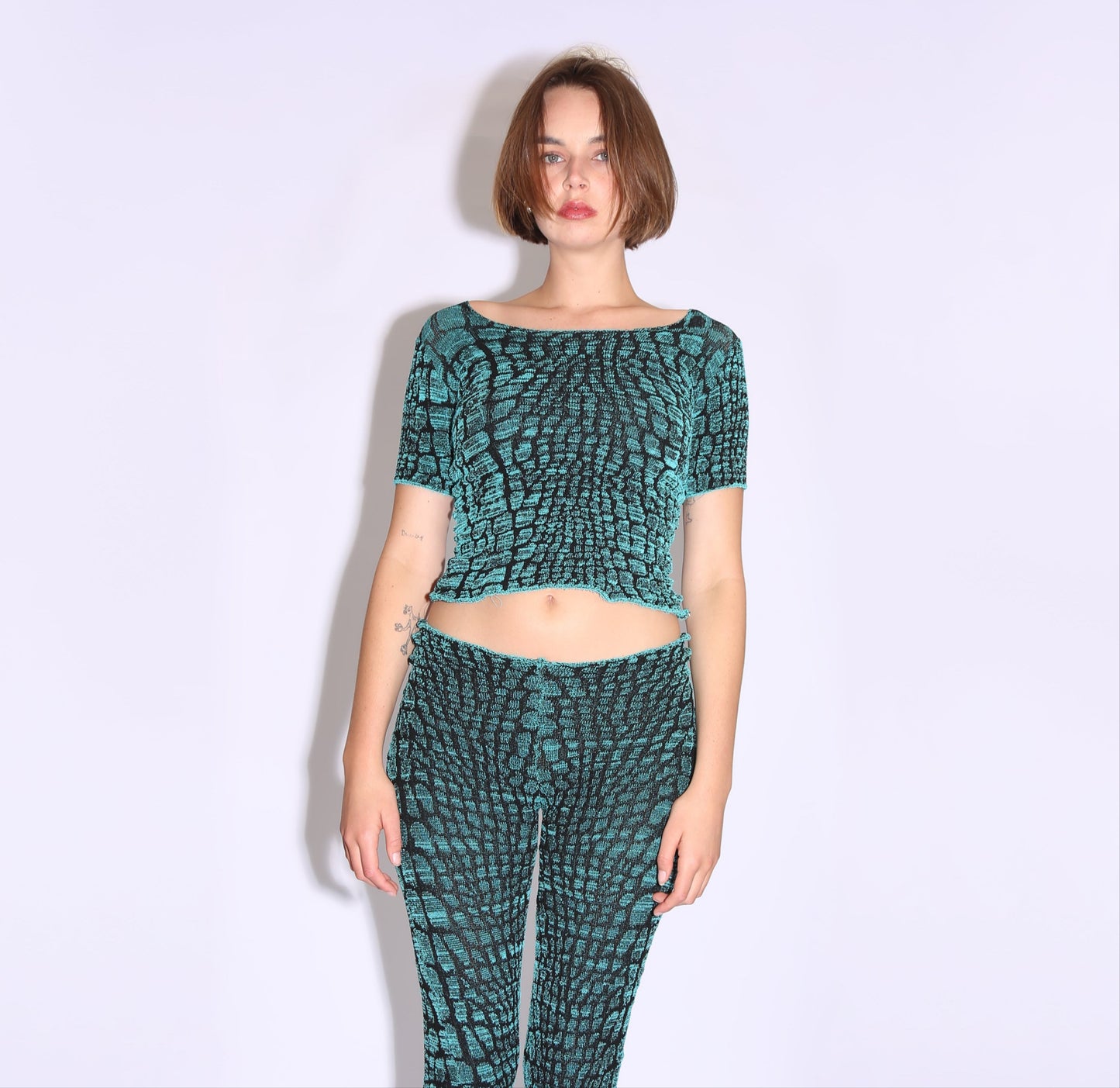Crocodile Print Flare Pant - Turquoise