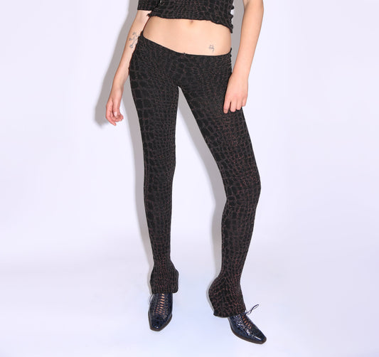 Crocodile Print Flare Pants - Shimmer Brown