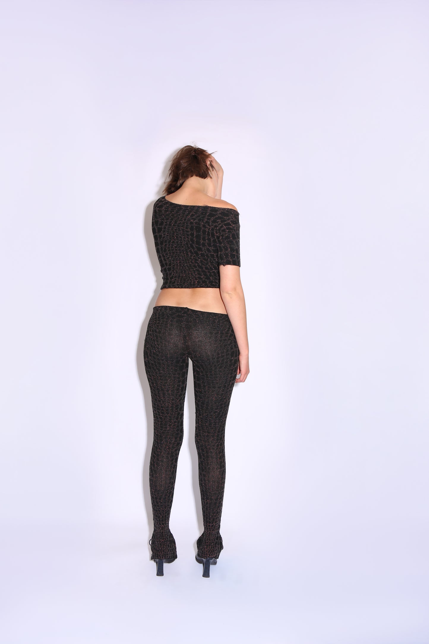Crocodile Print Flare Pants - Shimmer Brown