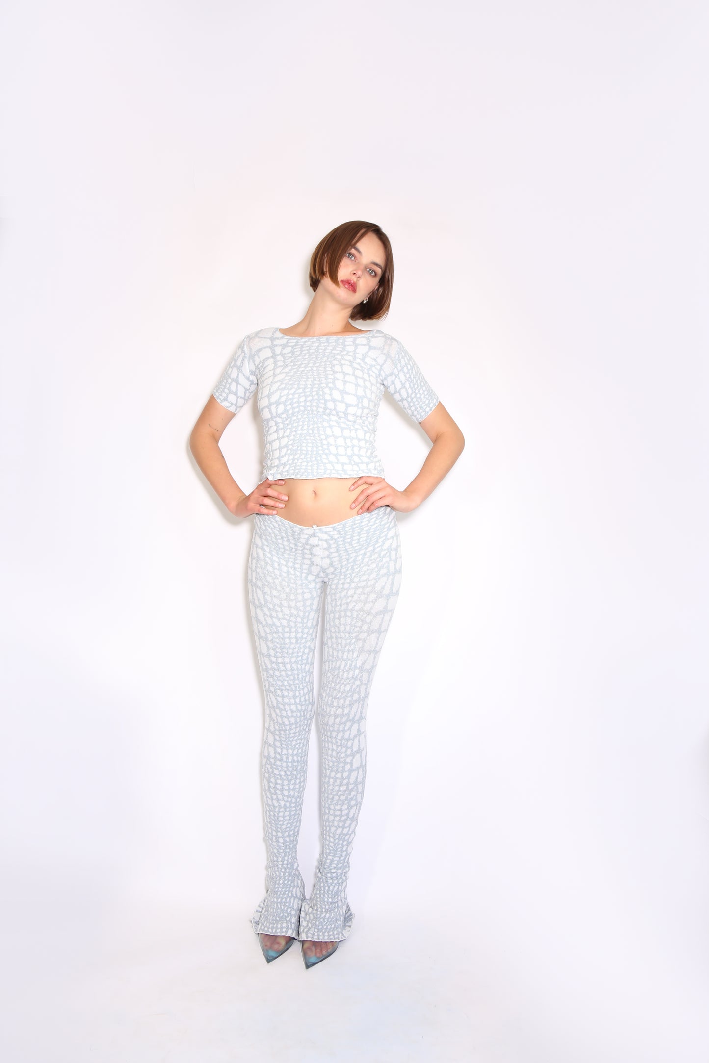 Knorts Meltdown Crocodile Skin Print Flare Pants & Silver
