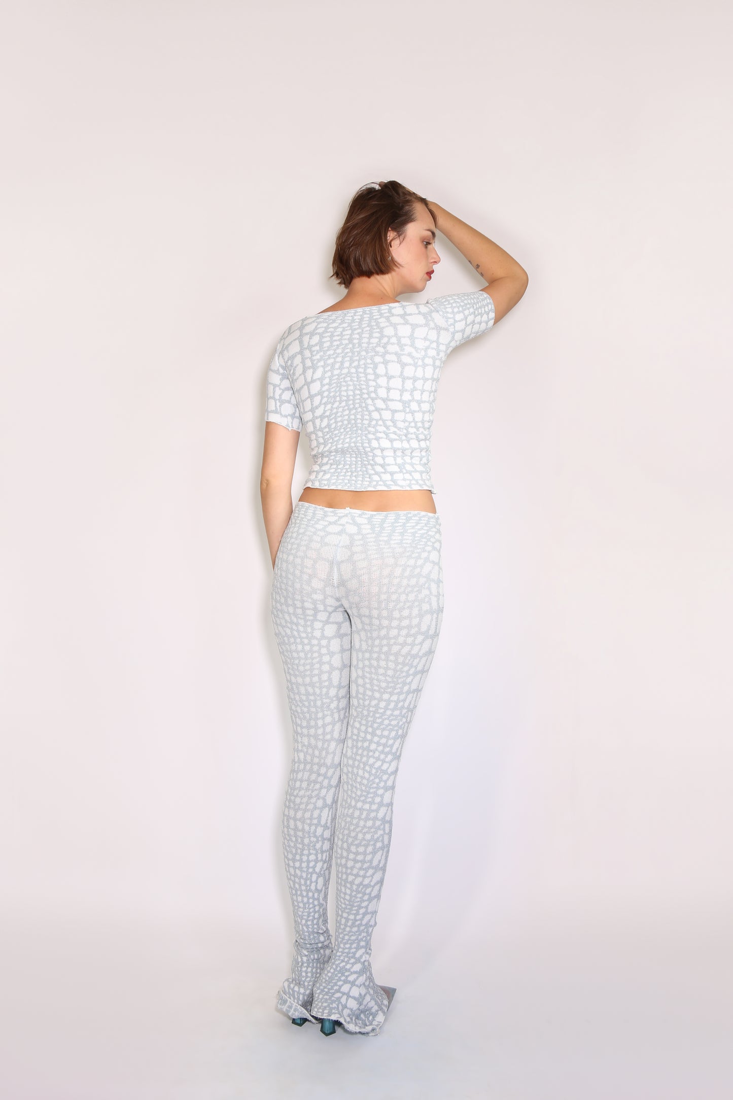 Knorts Meltdown Crocodile Skin Print Flare Pants & Silver