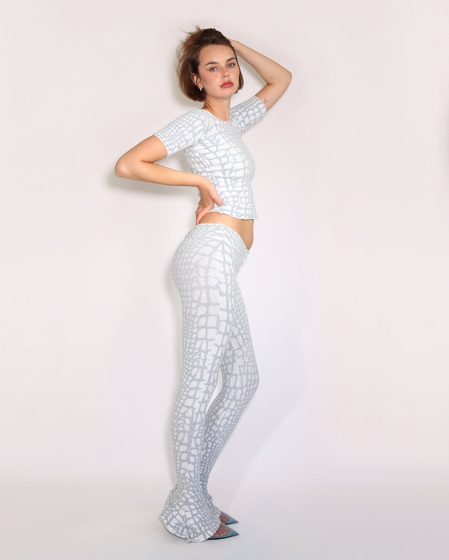 Knorts Meltdown Crocodile Skin Print Flare Pants & Silver