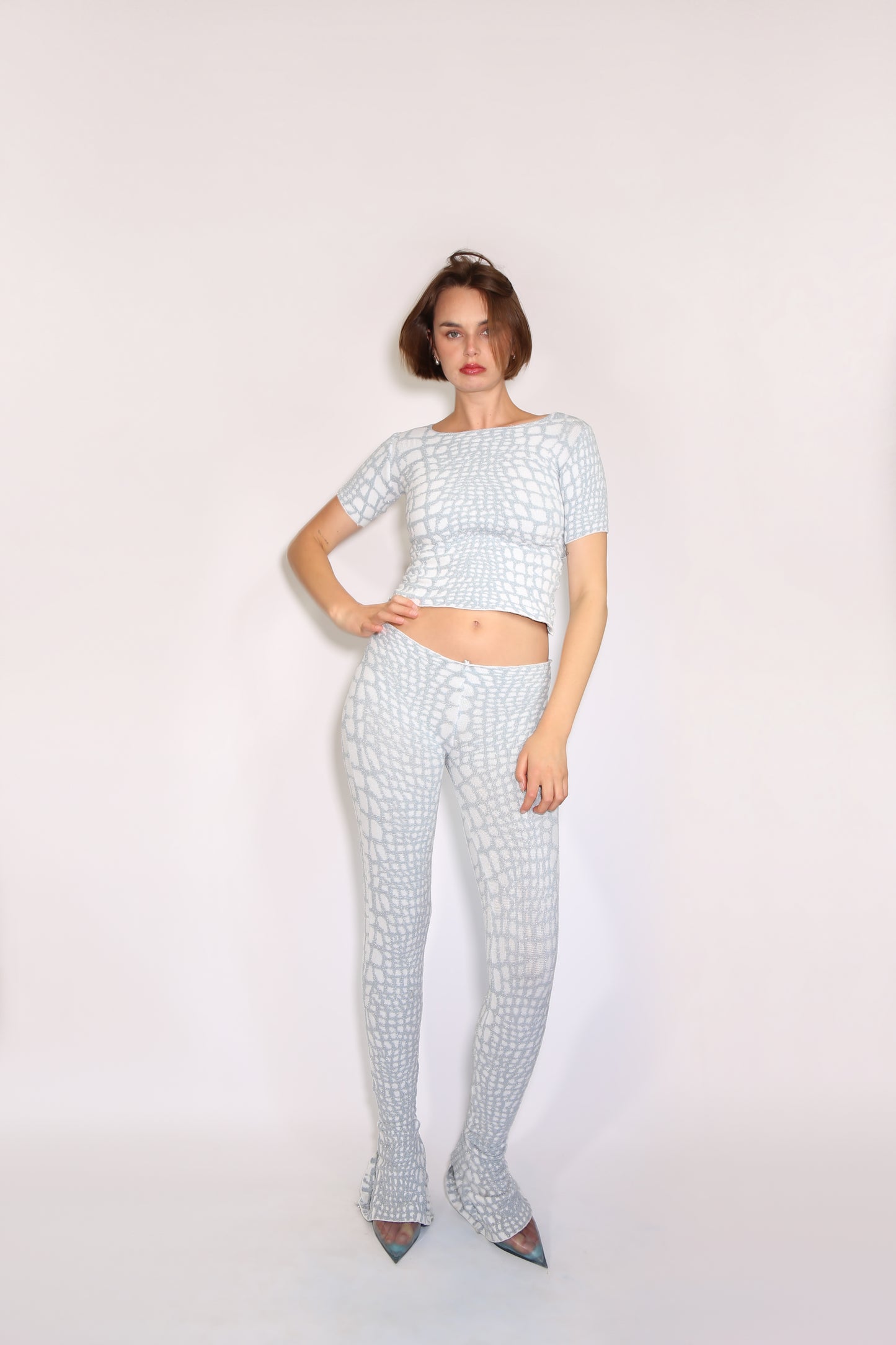 Knorts Meltdown Crocodile Skin Print Flare Pants & Silver