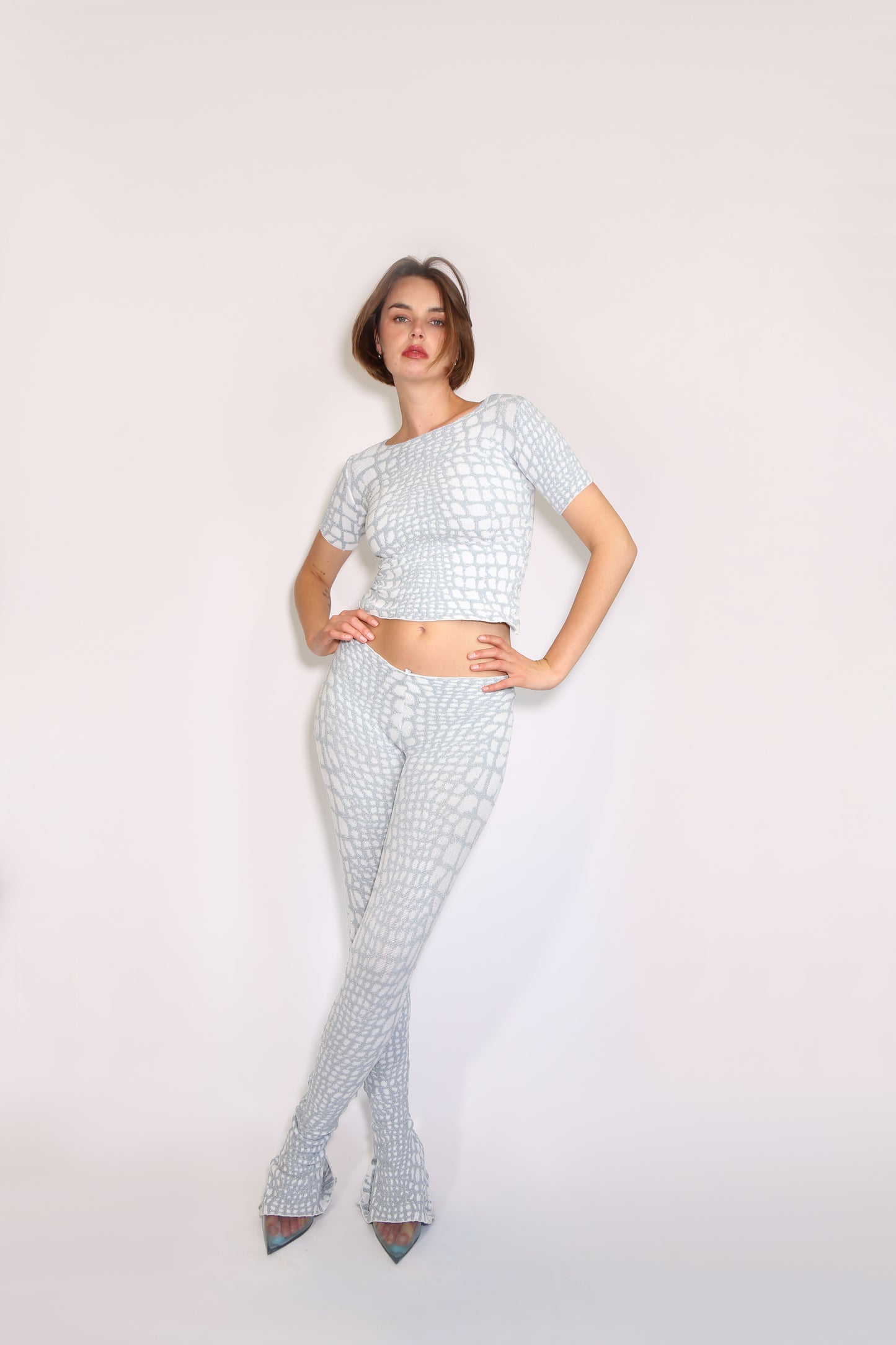 Knorts Meltdown Crocodile Skin Print Flare Pants & Silver