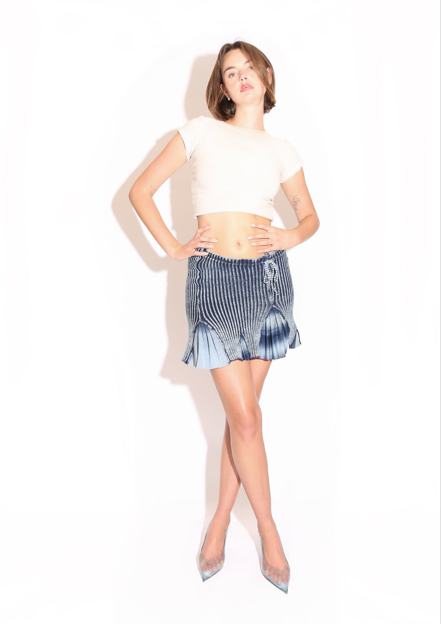 Upcycled Deadstock Ribbed & Pleated Mini Skirt