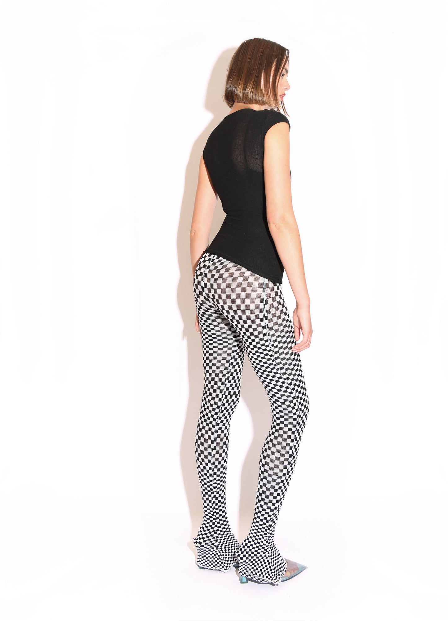 Checkered Flare Pants - Black and White