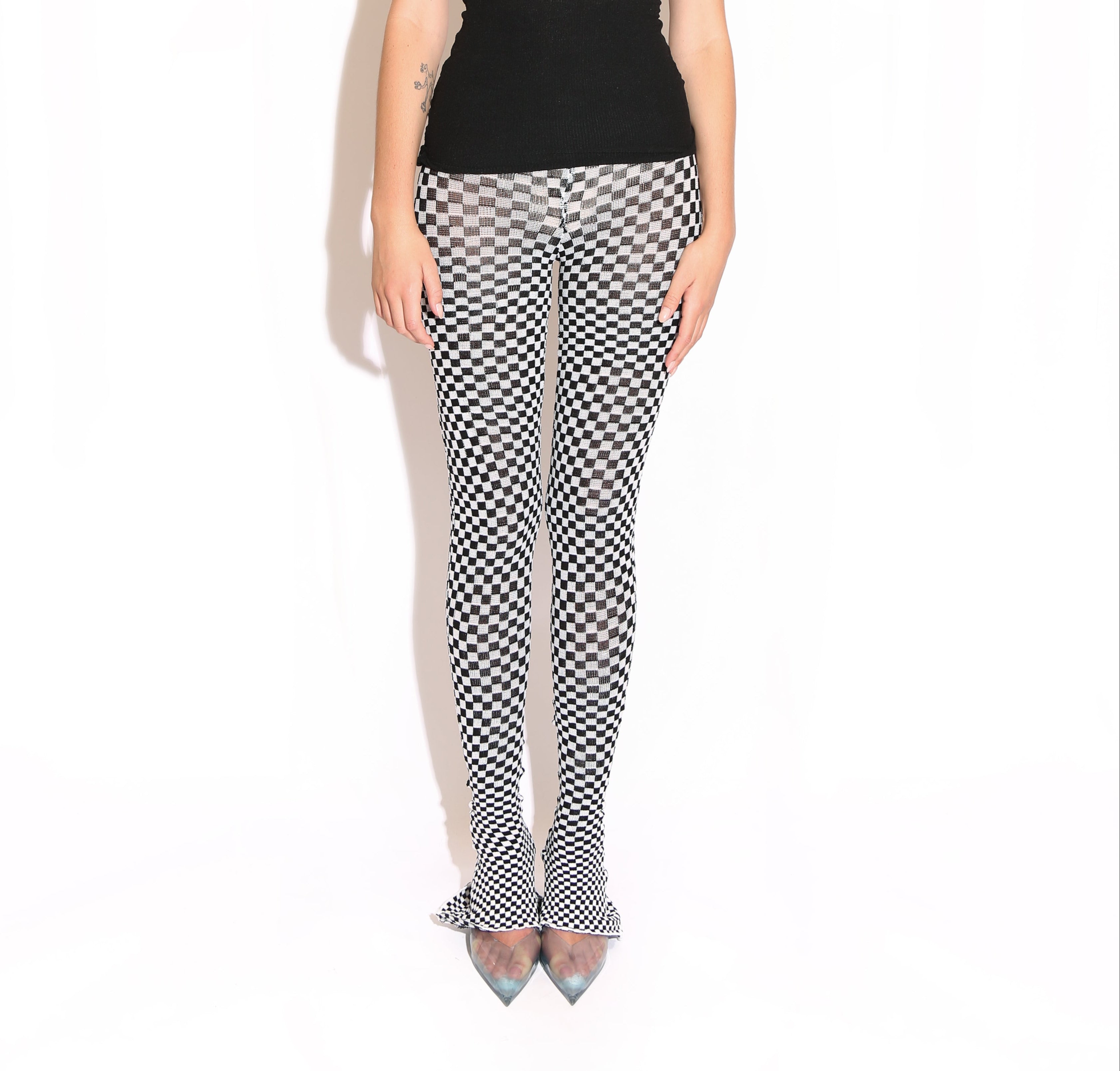 Checkered Flare Pants - Black and White