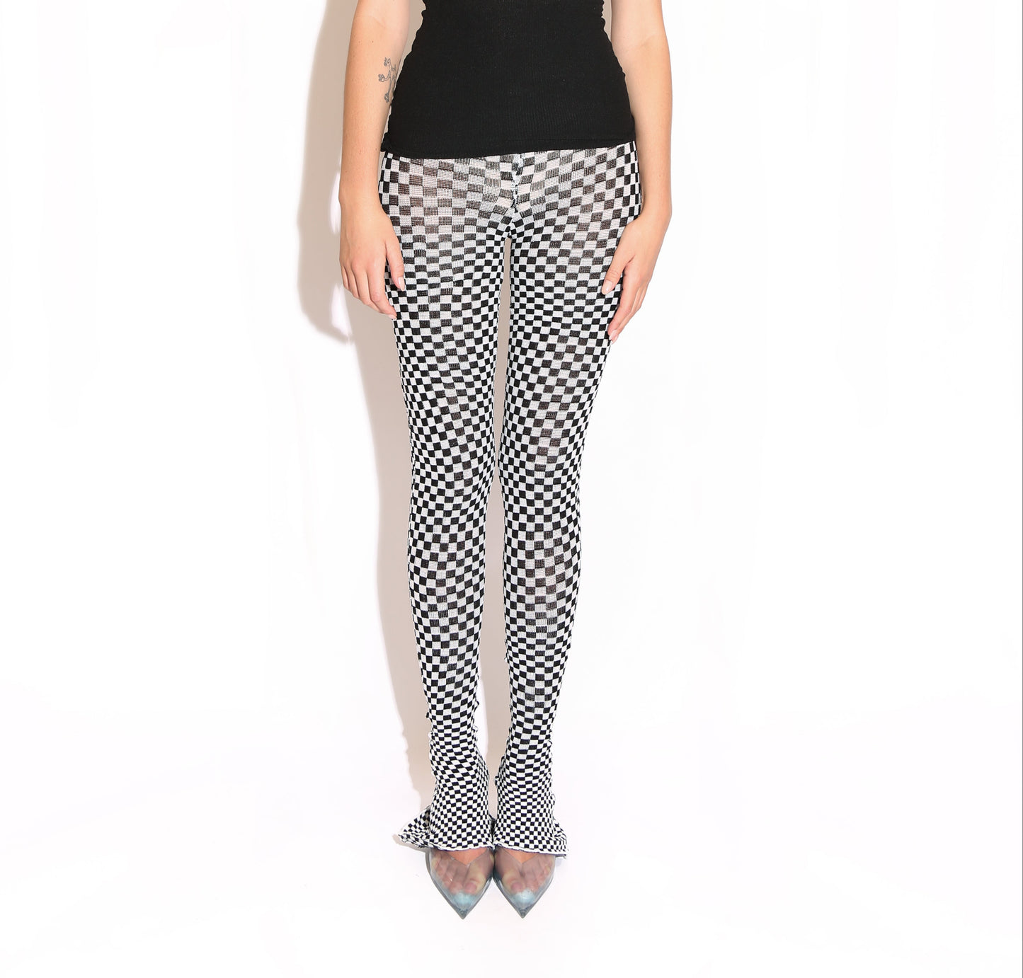 Checkered Flare Pants - Black and White