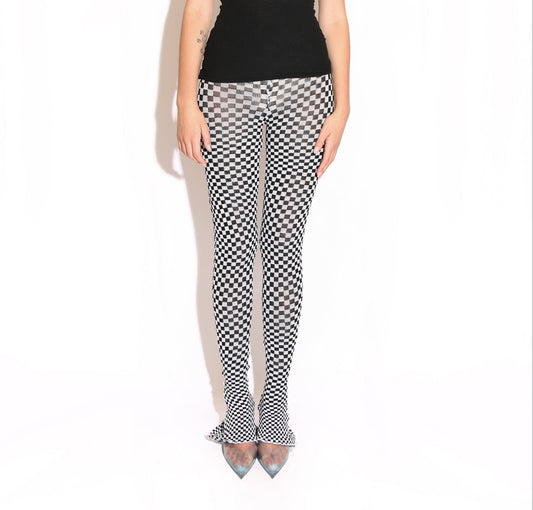 Checkered Flare Pants - Black and White