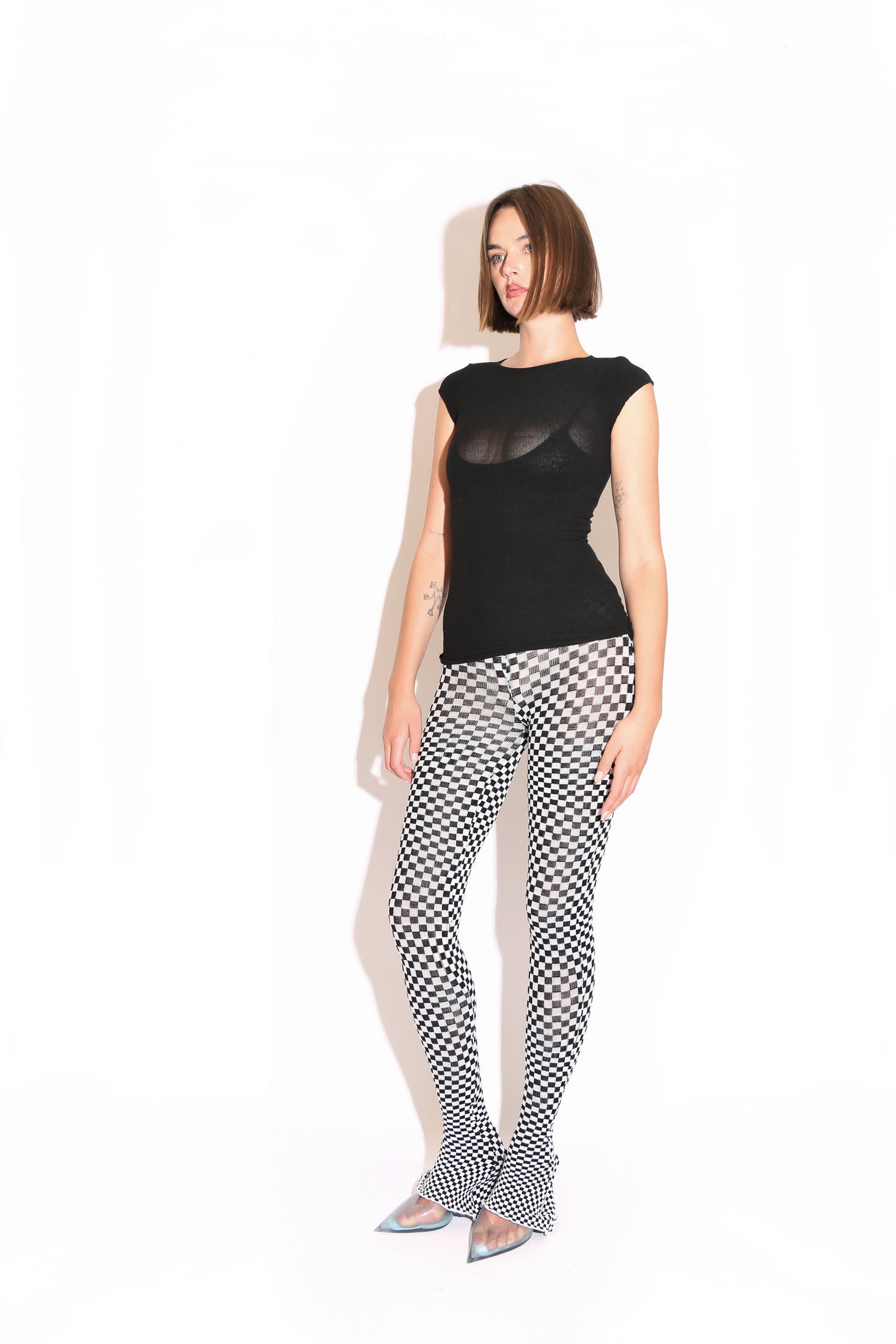 Checkered Flare Pants - Black and White