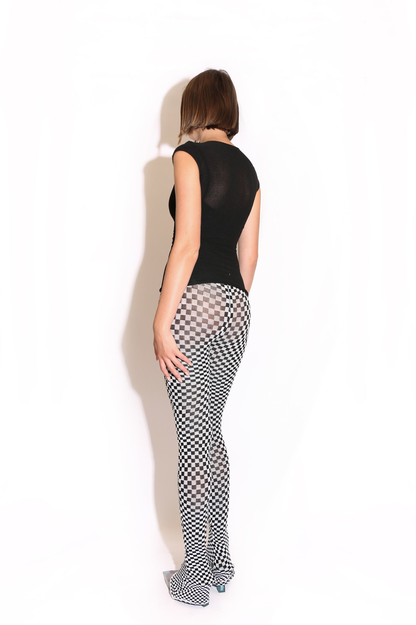 Checkered Flare Pants - Black and White