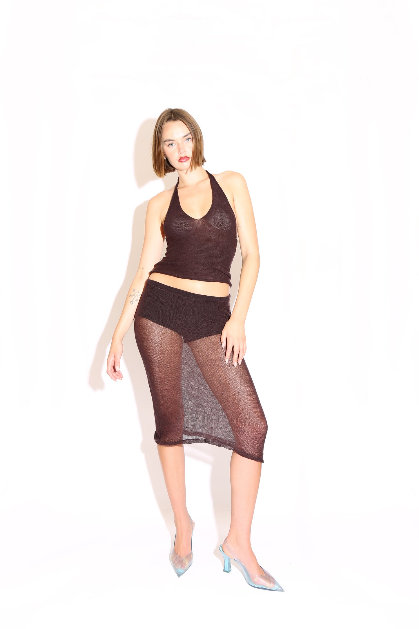 Sheer Midi Skirt - Brown