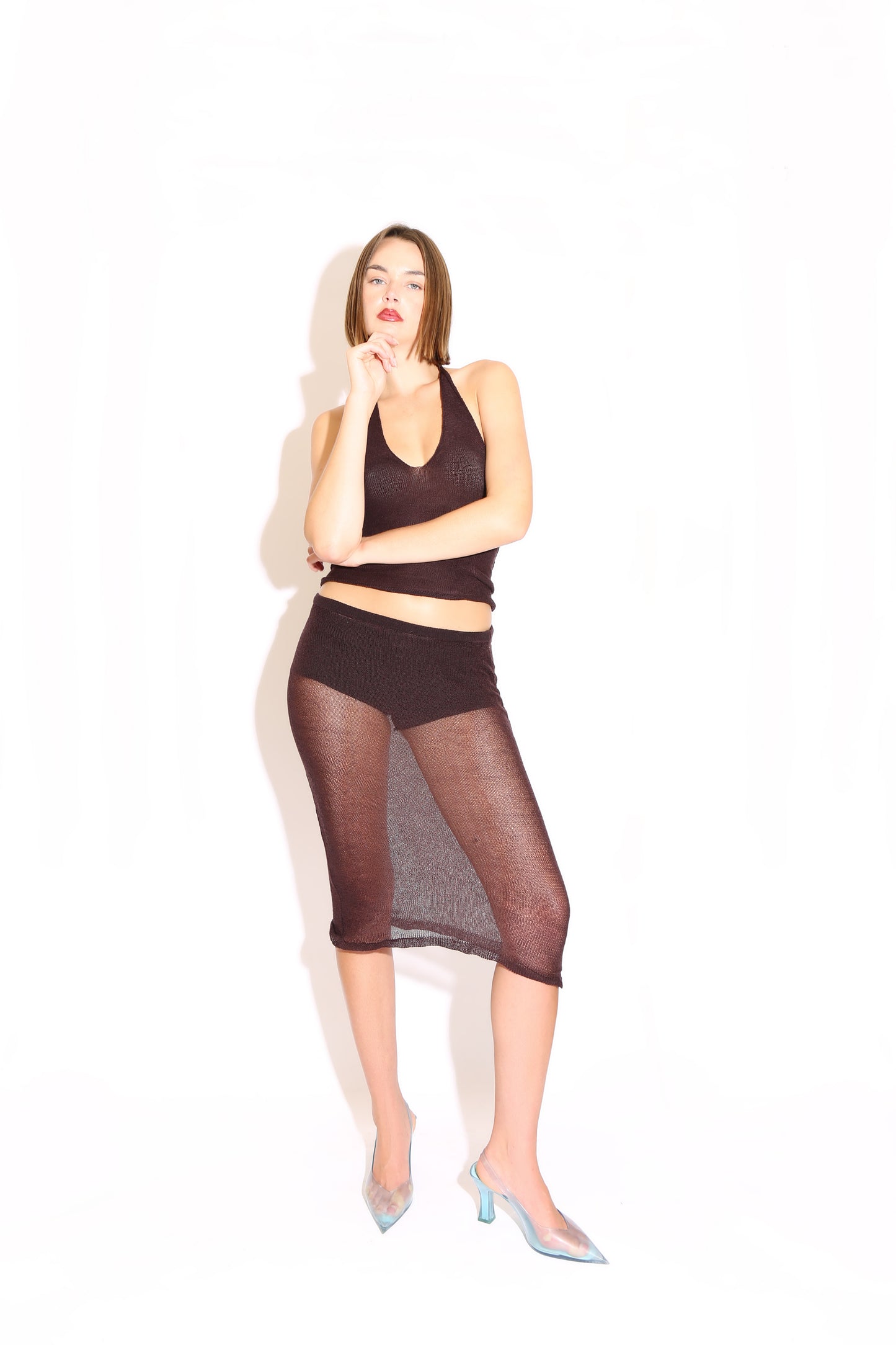Sheer Midi Skirt - Brown