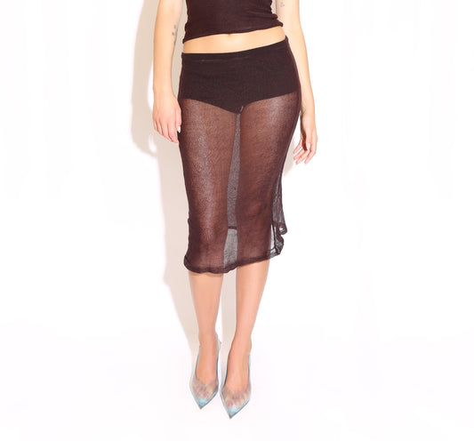 Sheer Midi Skirt - Brown