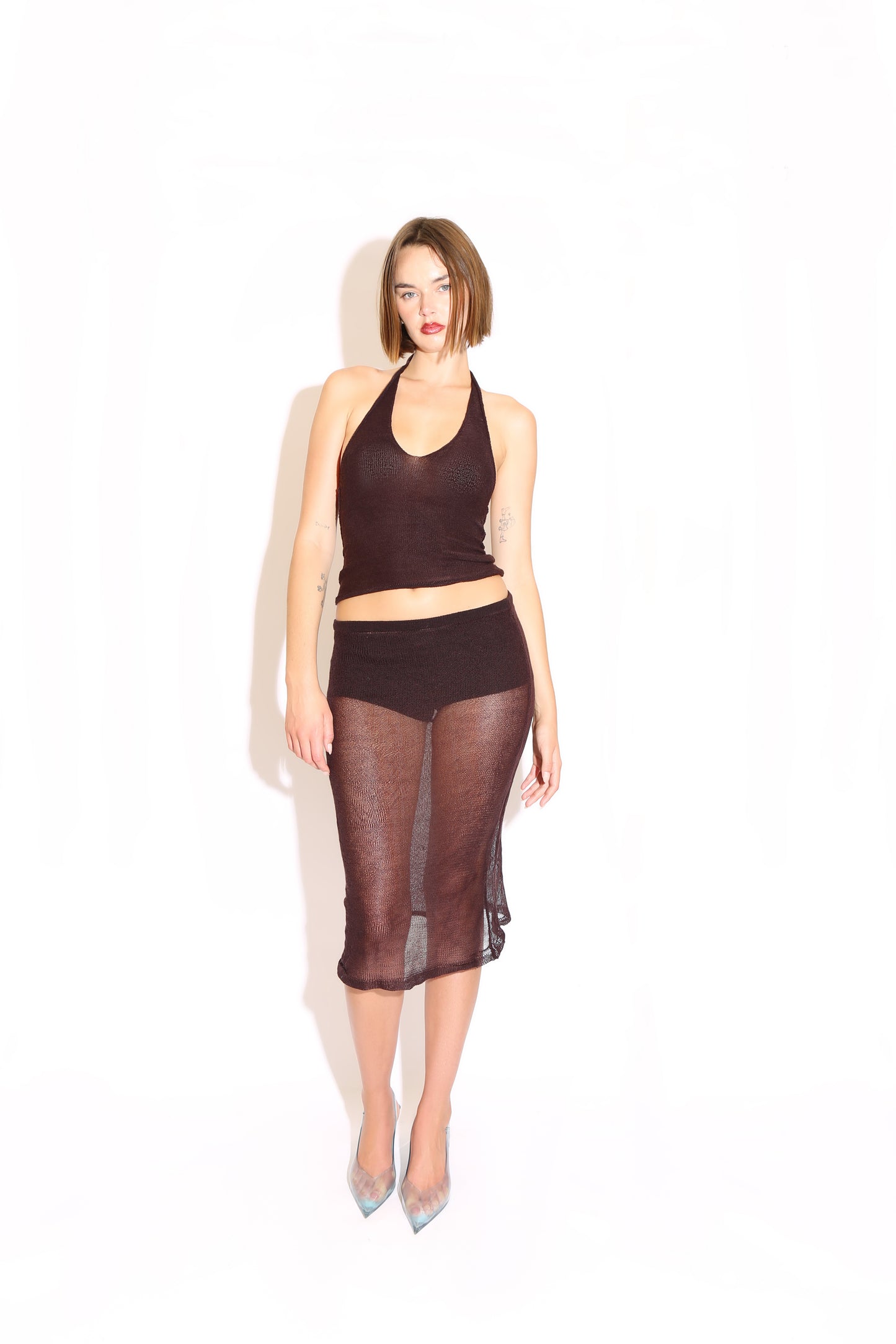 Sheer Midi Skirt - Brown