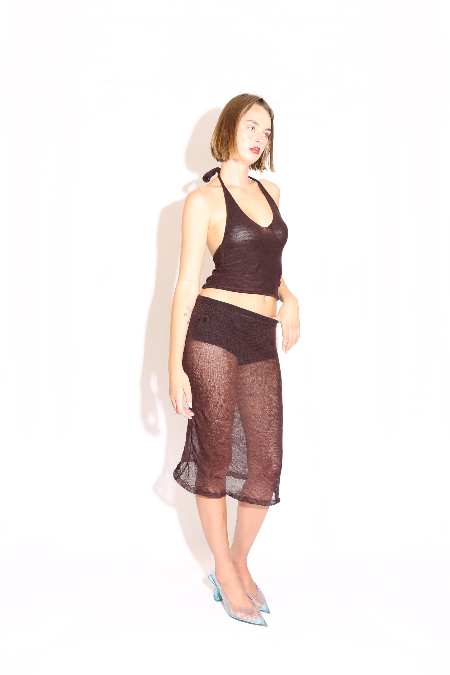 Sheer Midi Skirt - Brown