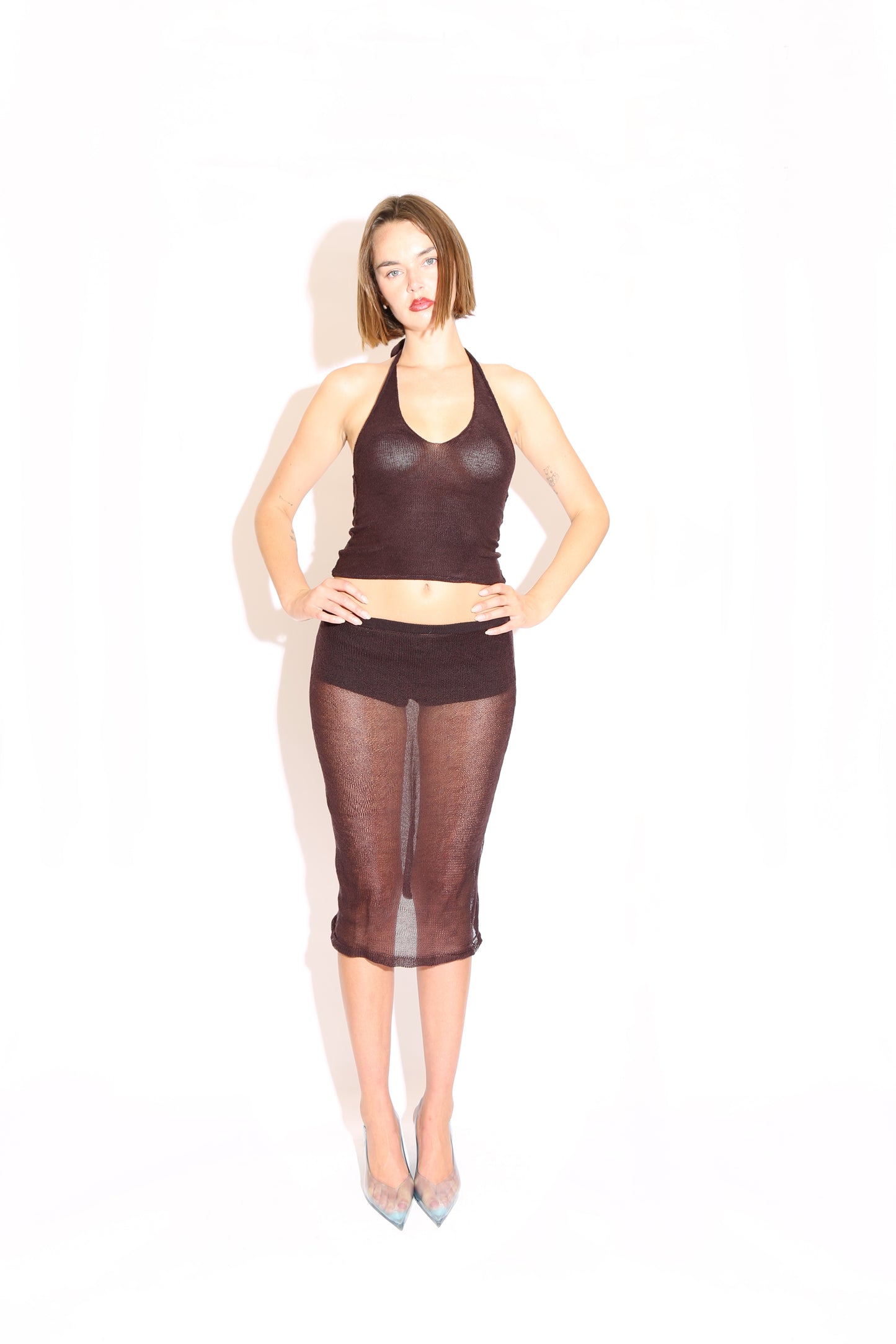 Sheer Midi Skirt - Brown