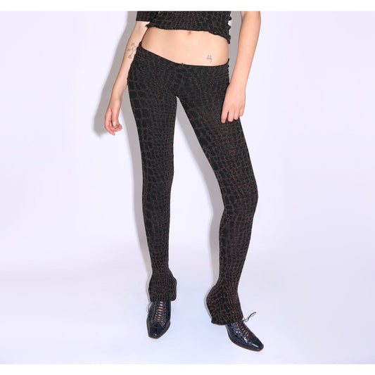 Crocodile Print Flare Pants - Shimmer Brown