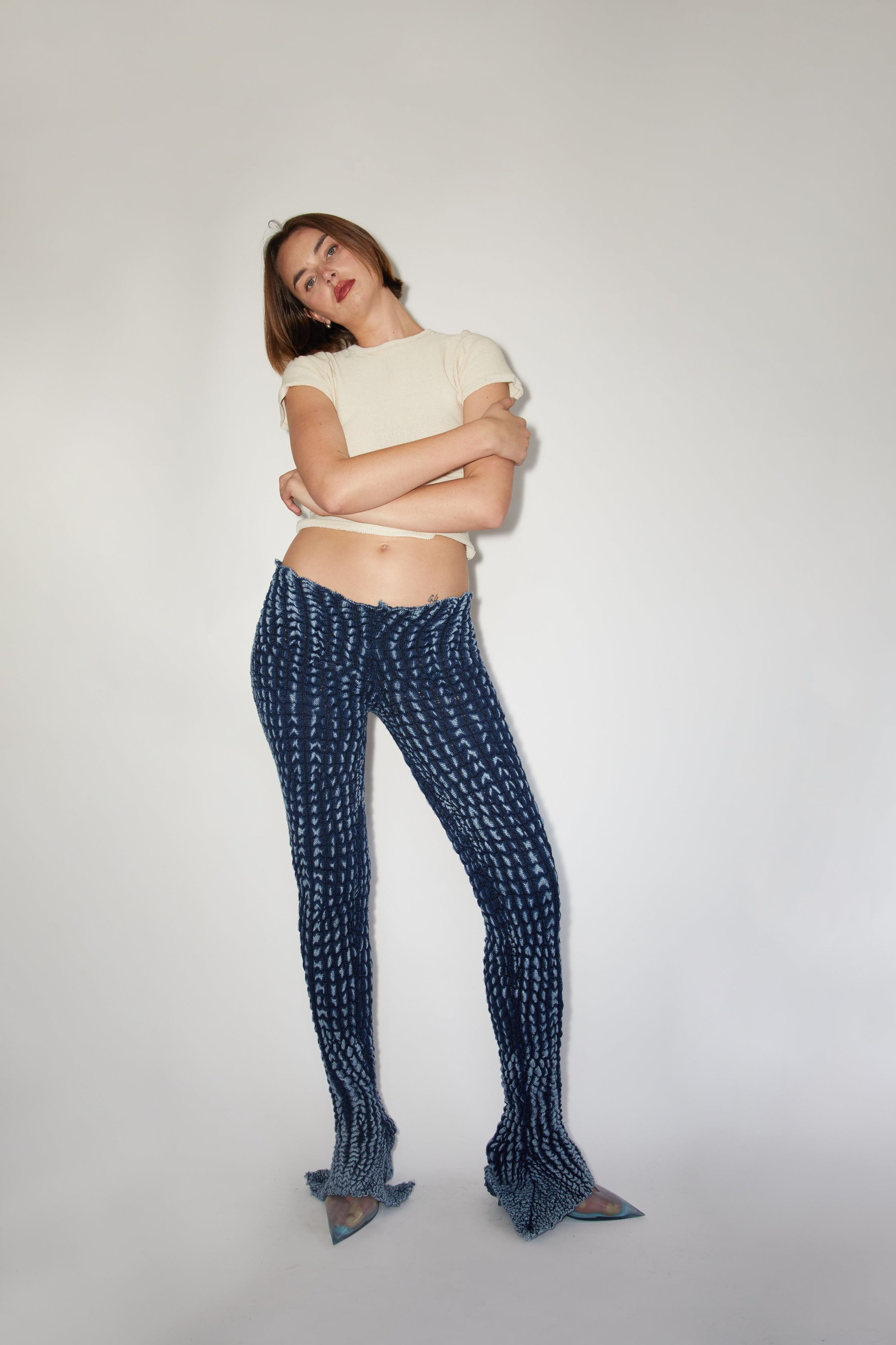 Bio-Crocodile Skin Flare Pants -- Viper Indigo – Knorts Knit Denim