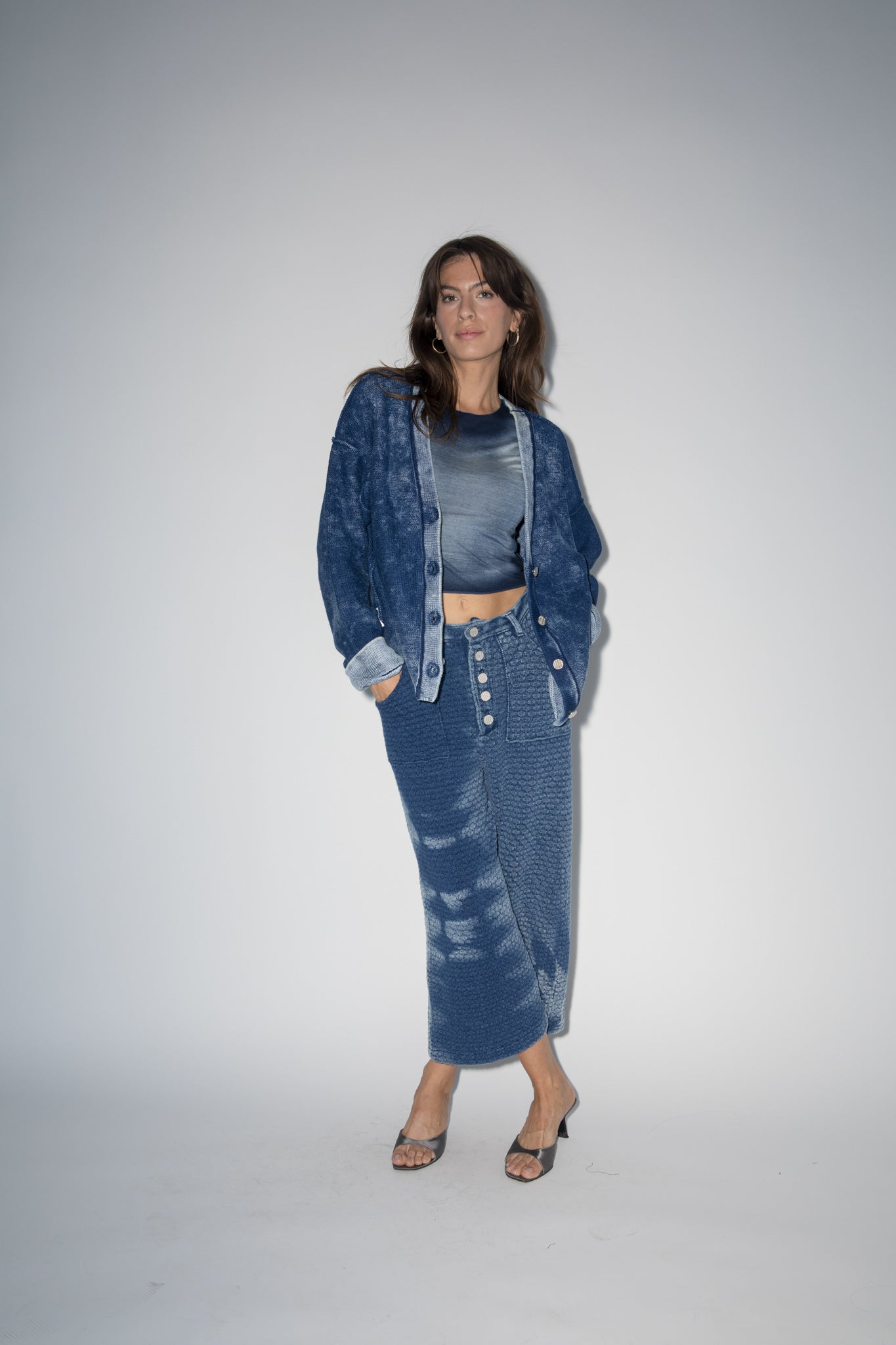 Long blue hot sale jean cardigan